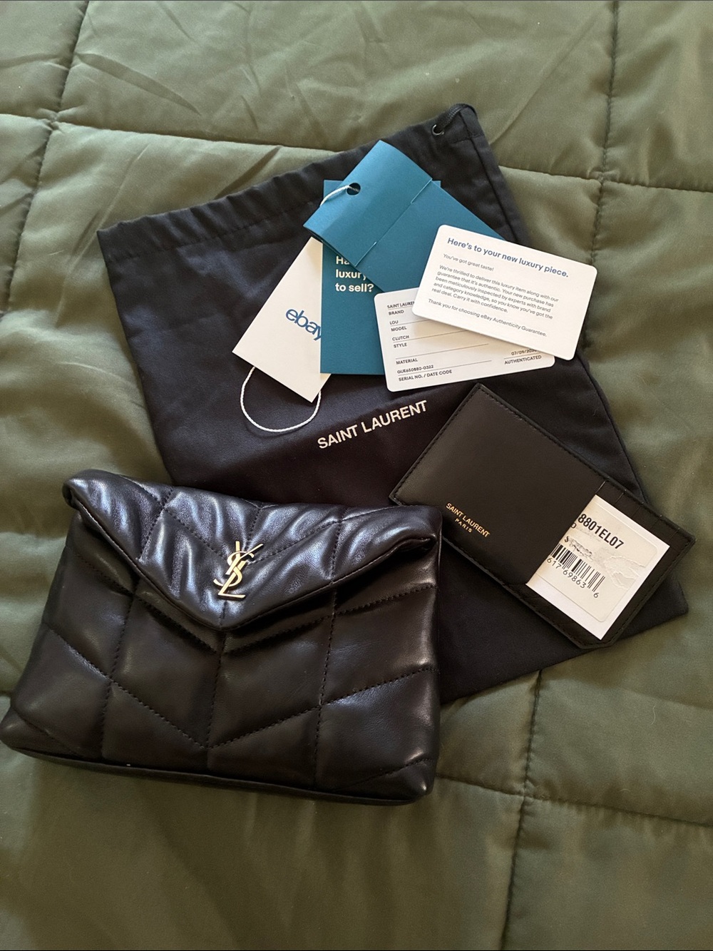Saint Laurent Black Quilted Leather YSL Envelope Pouch with Gold Logo